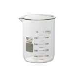Thick-walled beaker, low form with double capacity scale, GLASSCO